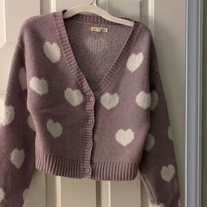 La Hearts Purple Cardigan with White Hearts